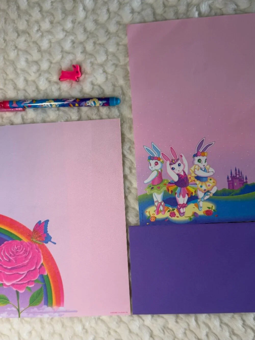 Vintage Lisa Frank Ballerina Bunnies & Rainbow Rose Butterfly Stationary Paper